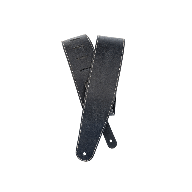 D'Addario Stonewashed Leather Guitar Strap with Stitch, Black - 25VNS00-DX
