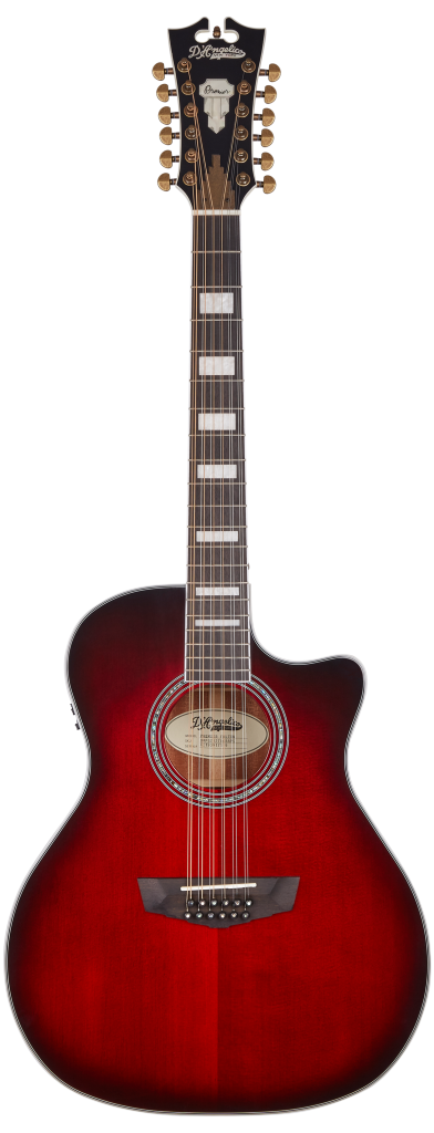 D'Angelico Premier Fulton A/E 12 String Guitar, Trans Black Cherry Burst, DAPG212TBCBAPS