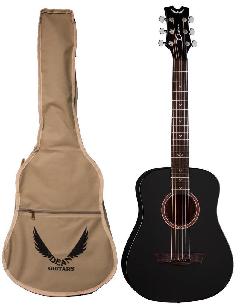Dean Guitars 3/4 Flight Series Travel Acoustic Guitar, Black Satin, FLY BKS