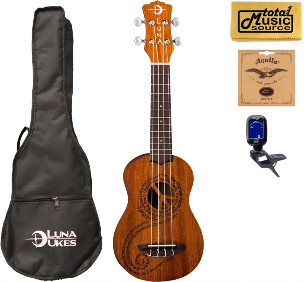 Luna Guitars Maluhia Peace Soprano Ukulele Bundle, UKE MALU S