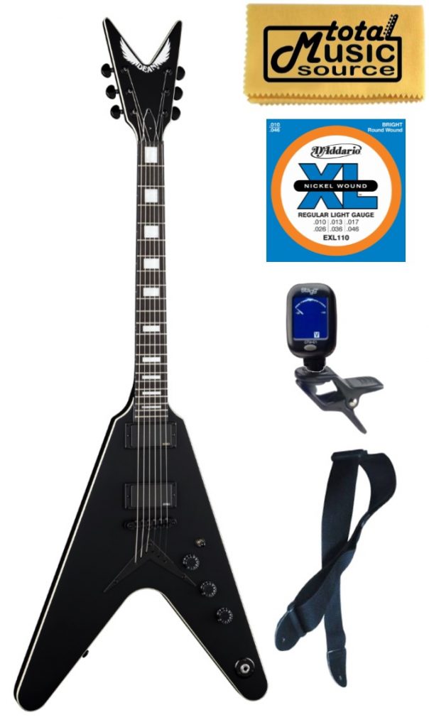 Dean V STH BKS Solid-Body Electric Guitar, Satin Black, Bundle