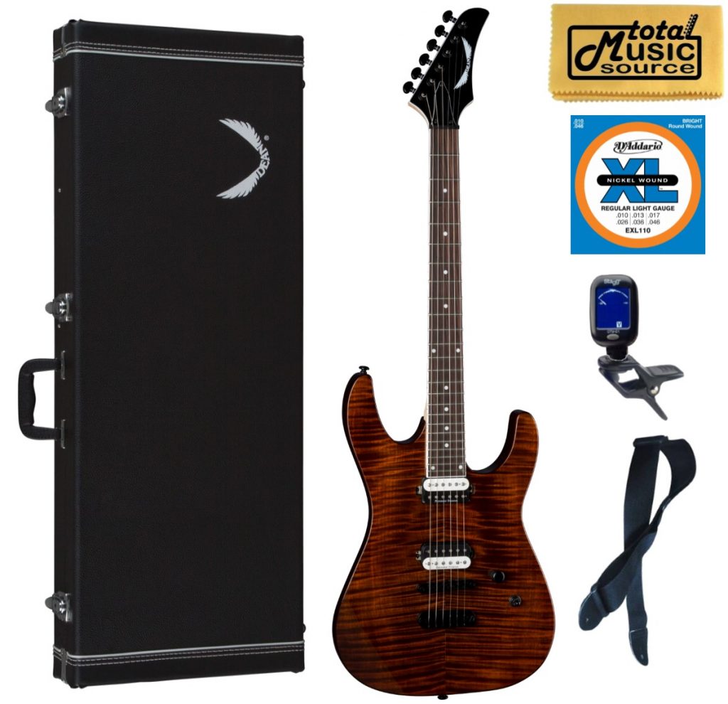 Dean Modern 24 Select Electric Guitar Flame Top Tiger Eye, Hard Case Bundle