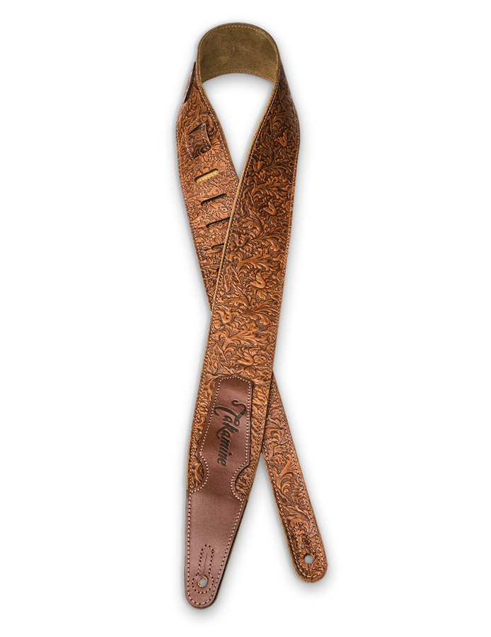 Takamine Tooled Leather Guitar Strap, Brown, TKS317F