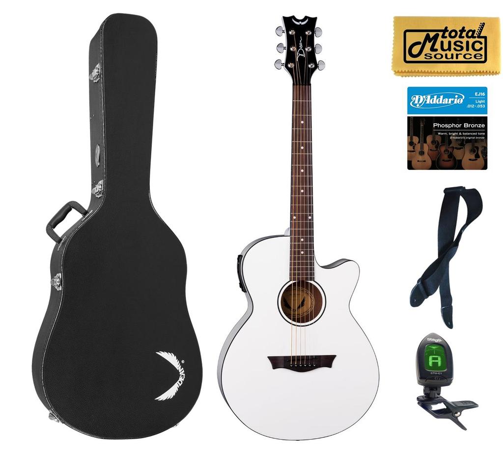 Dean AXcess Performer Acoustic/Electric Guitar, White, AX PE CWH HSBKPACK  Case Bundle