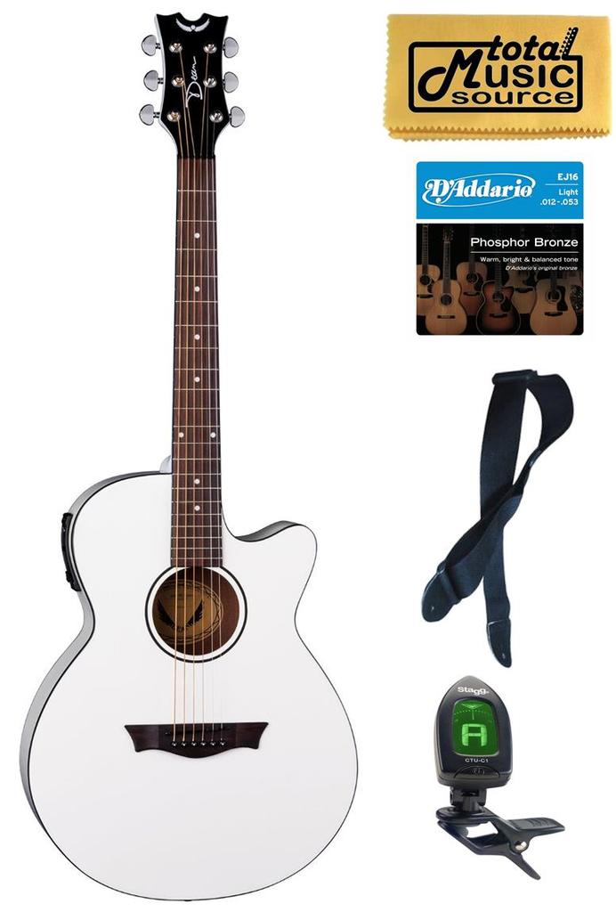Dean AXcess Performer Acoustic/Electric Guitar, White, AX PE CWH  PACK  Bundle