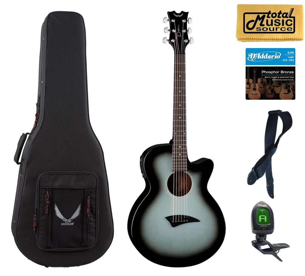 Dean AXcess Performer Acoustic/Electric Guitar, Mah, Silverburst, AX PE SVB LLPACK Case Bundle