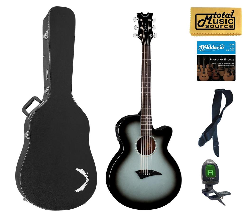 Dean AXcess Performer Acoustic/Electric Guitar, Mah, Silverburst, AX PE SVB HSBKPACK  Case Bundle