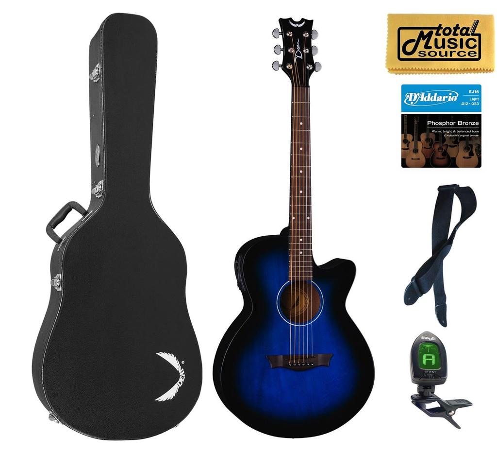 Dean AXcess Performer Acoustic/Electric Guitar, Mah, Blueburst, AX PE BB HSBKPACK  Case Bundle