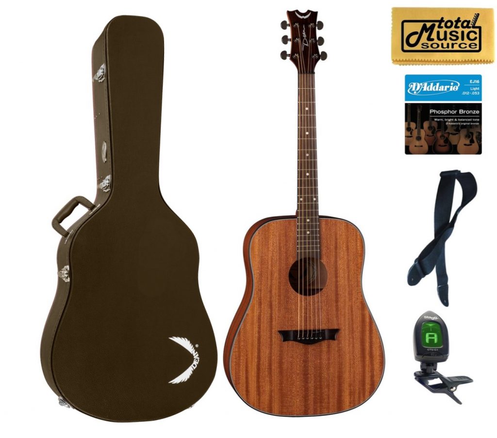 Dean Guitars AXS Series Dreadnought Acoustic Guitar, Mahogany Finish, AX D MAH HSBNPACK Brown Case Bundle