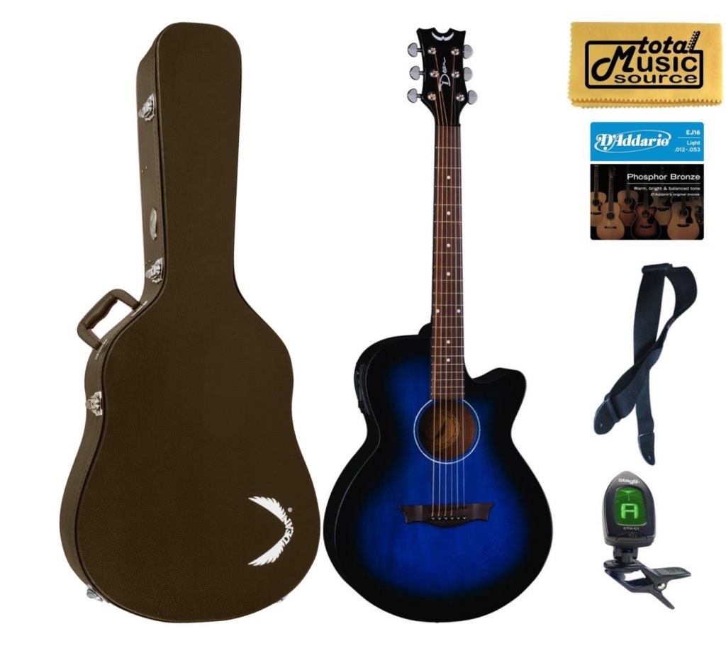 Dean AXcess Performer Acoustic/Electric Guitar, Mah, Blueburst, AX PE BB HSBNPACK  Case Bundle2