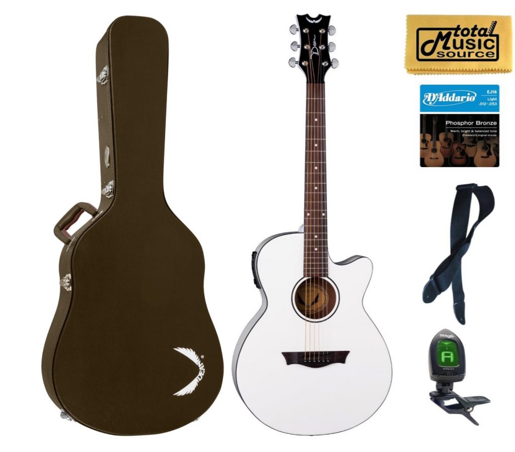 Dean AXcess Performer Acoustic/Electric Guitar, White, AX PE CWH  HSBNPACK  Case Bundle2
