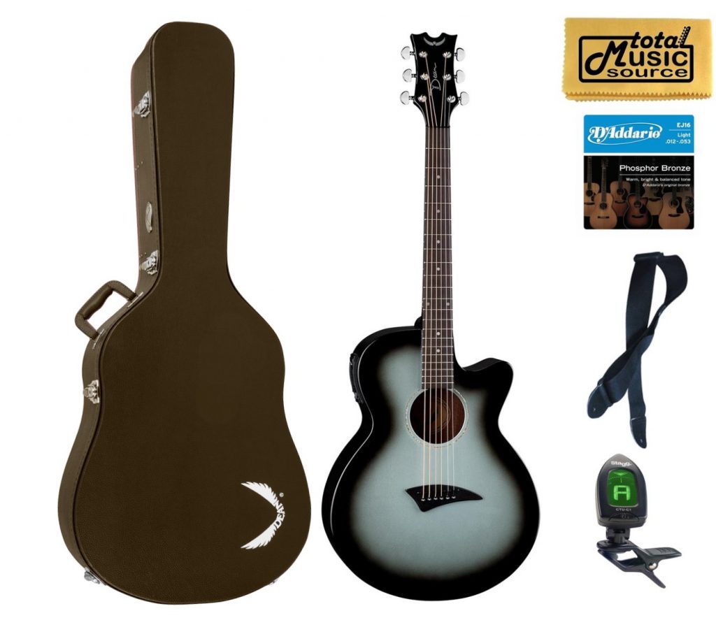 Dean AXcess Performer Acoustic/Electric Guitar, Mah, Silverburst, AX PE SVB HSBNPACK  Case Bundle2