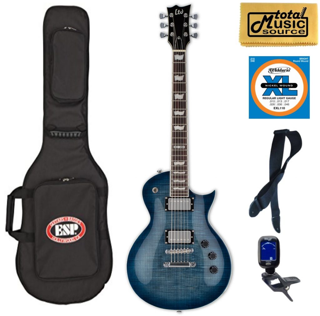 ESP LTD EC-256FM Flamed Maple Top Guitar, Cobalt Blue, ESP Bag Bundle