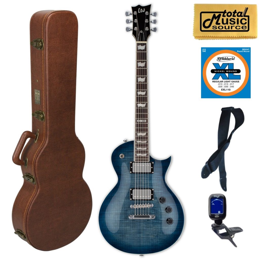 ESP LTD EC-256FM Flamed Maple Top Guitar, Cobalt Blue, Cali Case Bundle