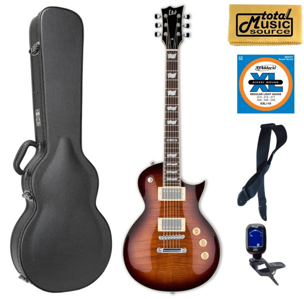 ESP LTD EC-256FM Electric Guitar, Dark Brown Sunburst, TMS Case Bundle