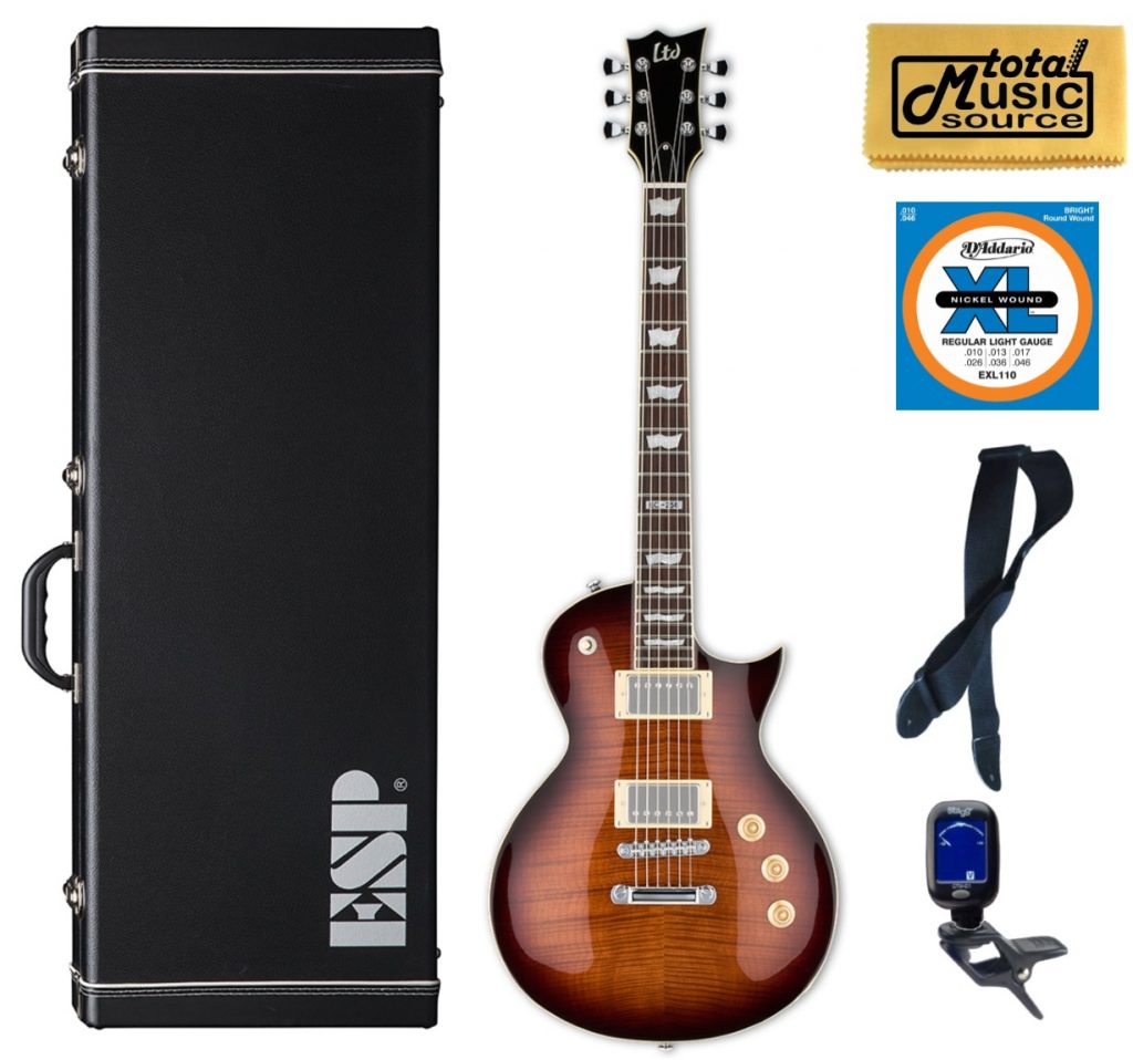 ESP LTD EC-256FM Electric Guitar, Dark Brown Sunburst, TMS ESP Case Bundle