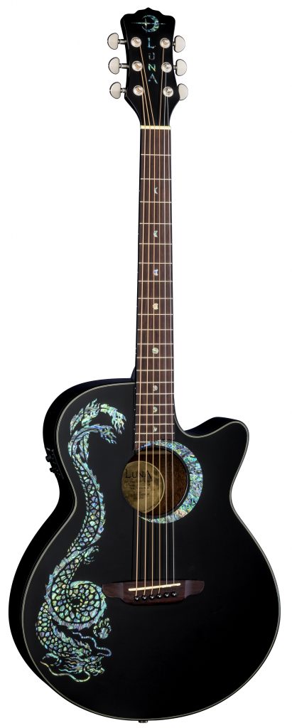 Luna FAU DRA BLK Fauna Dragon Black Acoustic/Electric Guitar - Classic Black