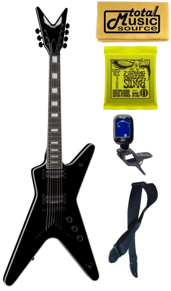 Dean ML Select 7 String Electric Guitar, Classic Black, ML SEL 7 CBK, Bundle