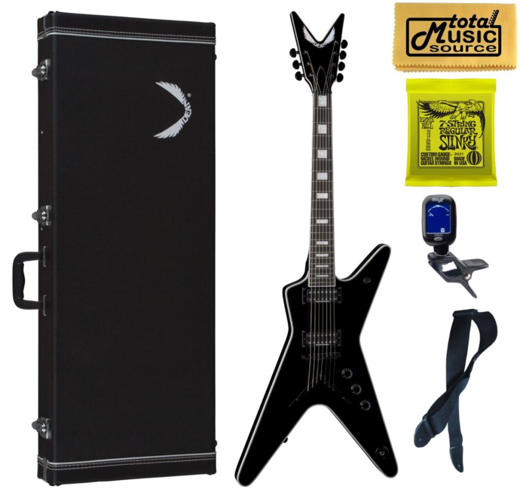 Dean ML Select 7 String Electric Guitar, Black, ML SEL 7 CBK, Hard Case Bundle