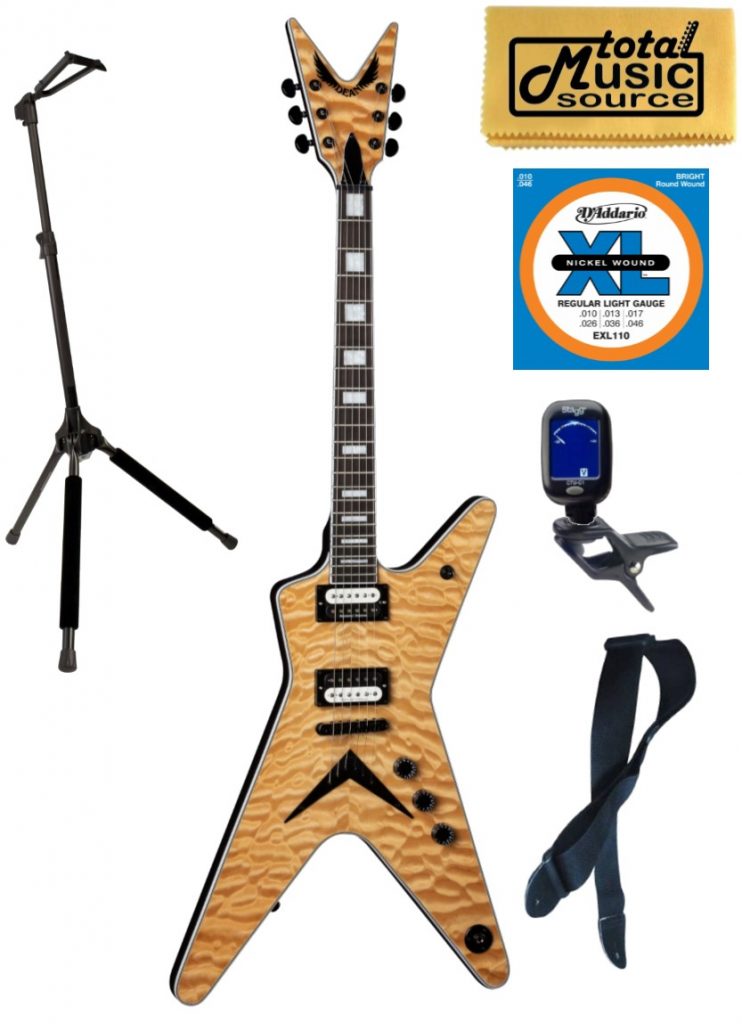 Dean ML Select Quilt Top Electric Guitar, Natural, ML SEL QM GN, Stand Bundle