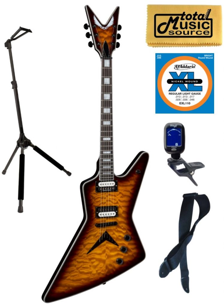 Dean Z Select Quilt Top Electric Guitar, Trans Brazilia, Z SEL QM TBZ, Stand Bundle