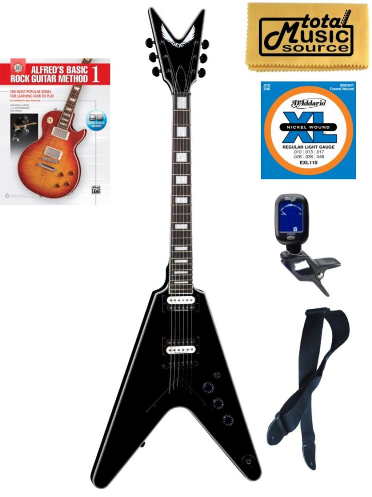 Dean V Select Electric Guitar, Classic Black, V SEL CBK, Book Bundle