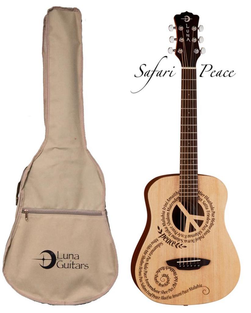 Luna Safari Series Peace Travel-Size Dreadnought Acoustic Guitar, SAF PCE
