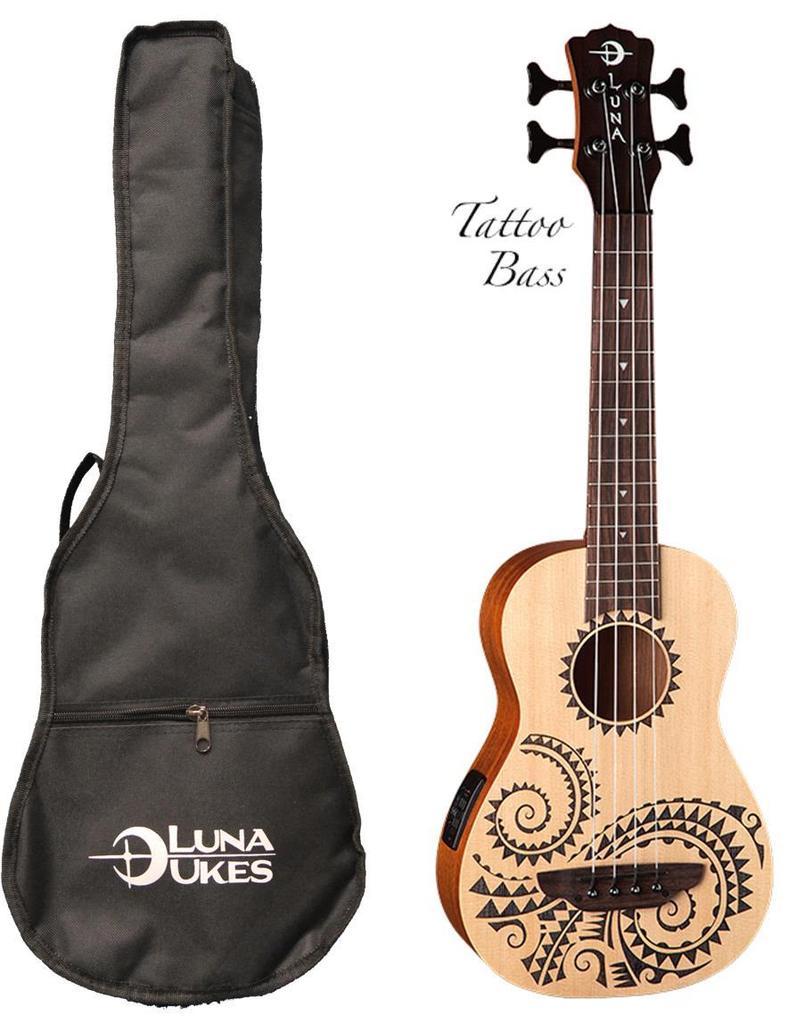 Luna Guitars Ukulele Bass Spruce Tattoo, UKE BASS TAT