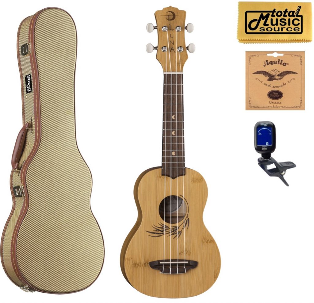 Luna Guitars Bamboo Soprano Ukulele Tweed Case Bundle, UKE BAMBOO S