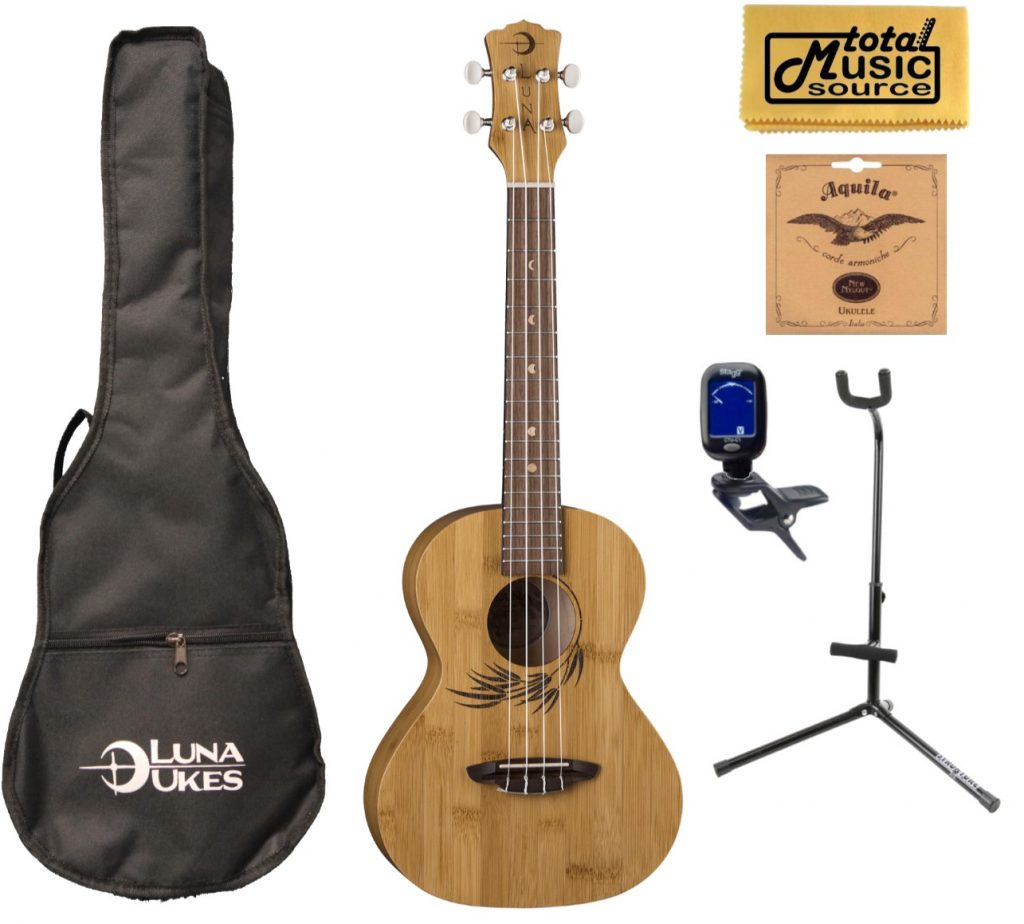 Luna Guitars Bamboo Tenor Ukulele Stand Bundle, UKE BAMBOO T