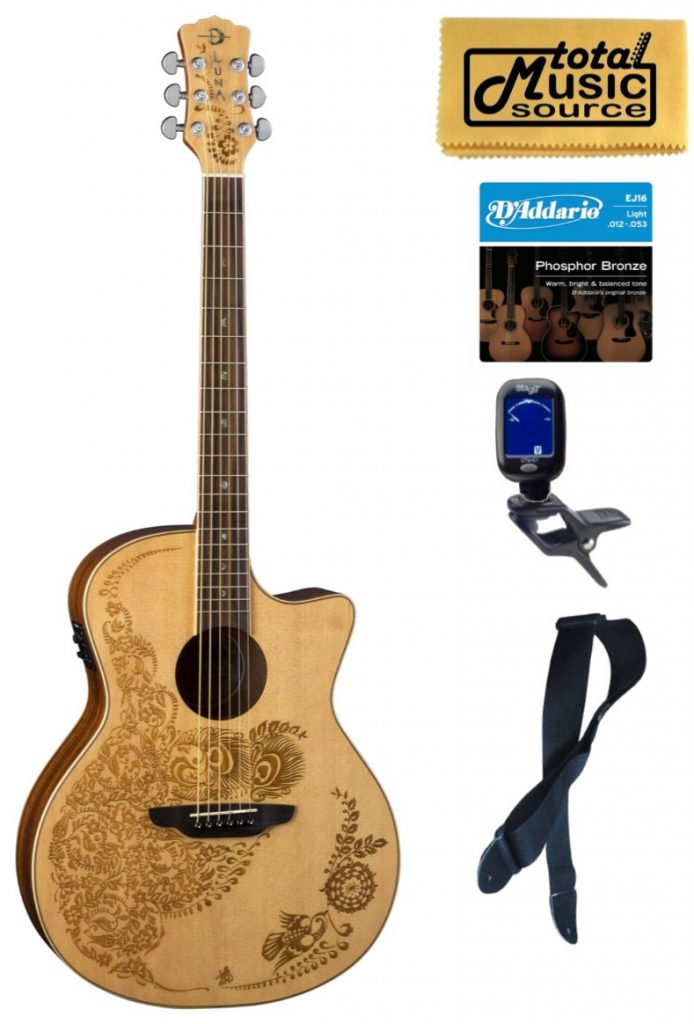 Luna HEN OA SPR Henna Oasis A/E Select Spruce Guitar, Bundle