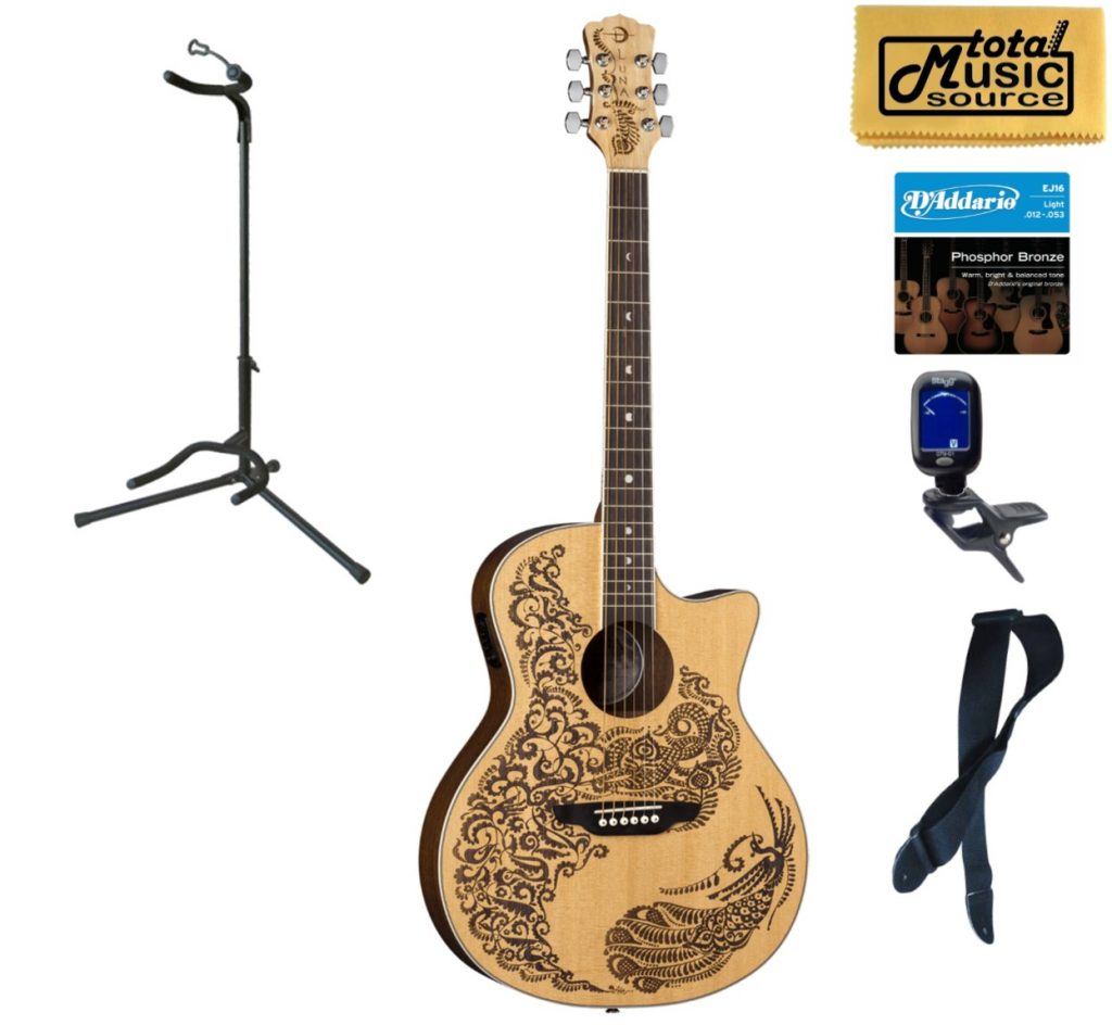 Luna HEN PA SPR Henna Paradise Select Spruce A/E Guitar, Stand Bundle