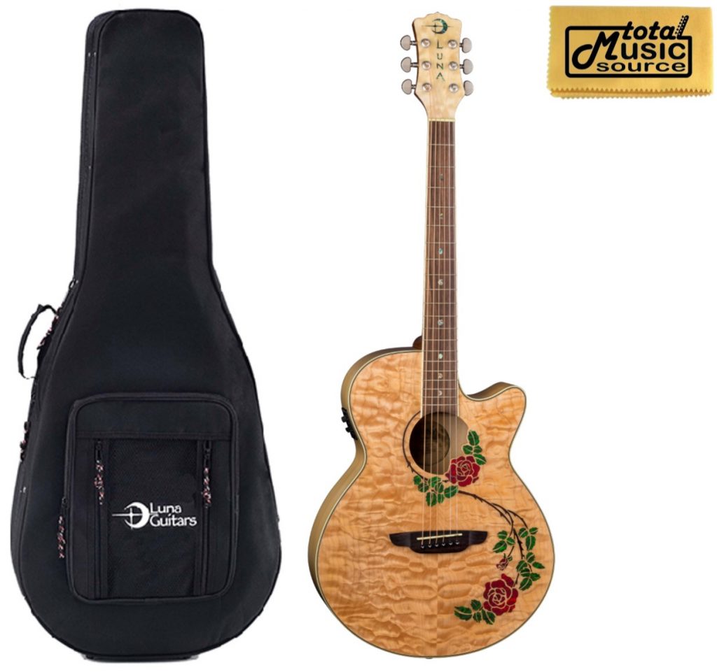Luna FLO RSE Flora Rose Acoustic/Electric Guitar, Maple Top, Includes Case