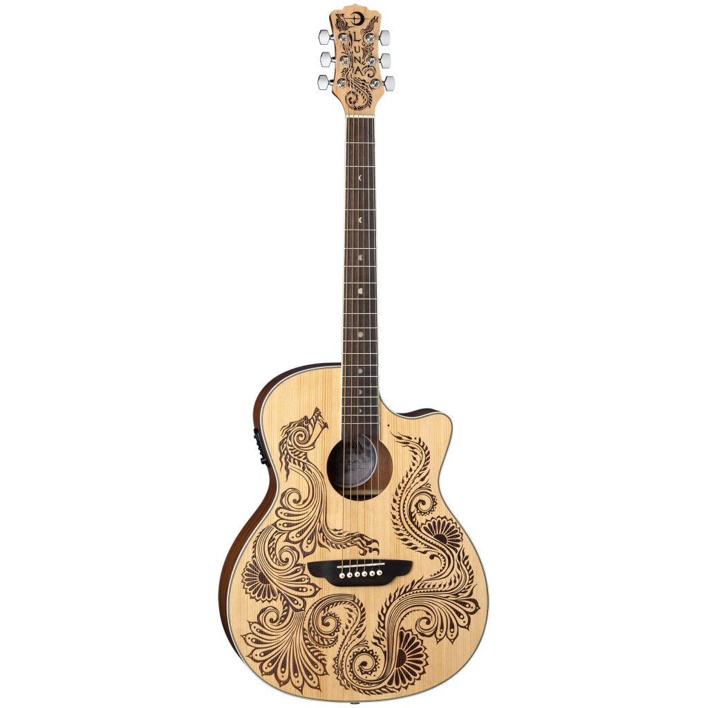 Luna HEN DRA SPR Henna Dragon Spruce &Mahogany Acoustic Electric Cutaway Guitar
