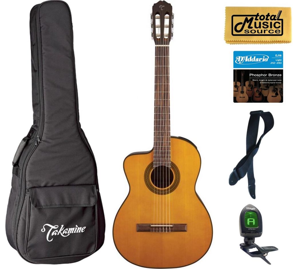 Takamine G Series Lefty GC1CELH-NAT Acoustic-Electric Classical Guitar, Natural Bag Bundle