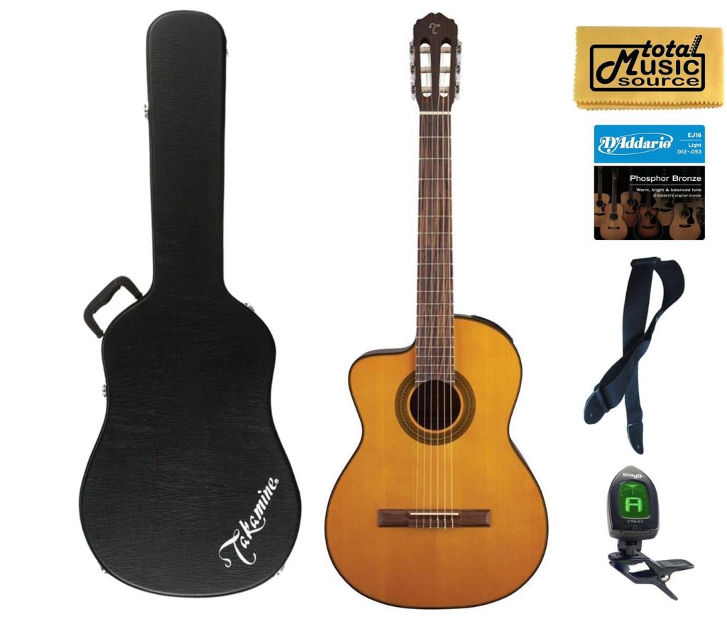 Takamine G Series Lefty GC1CELH-NAT Acoustic-Electric Classical Guitar, Natural Case Bundle