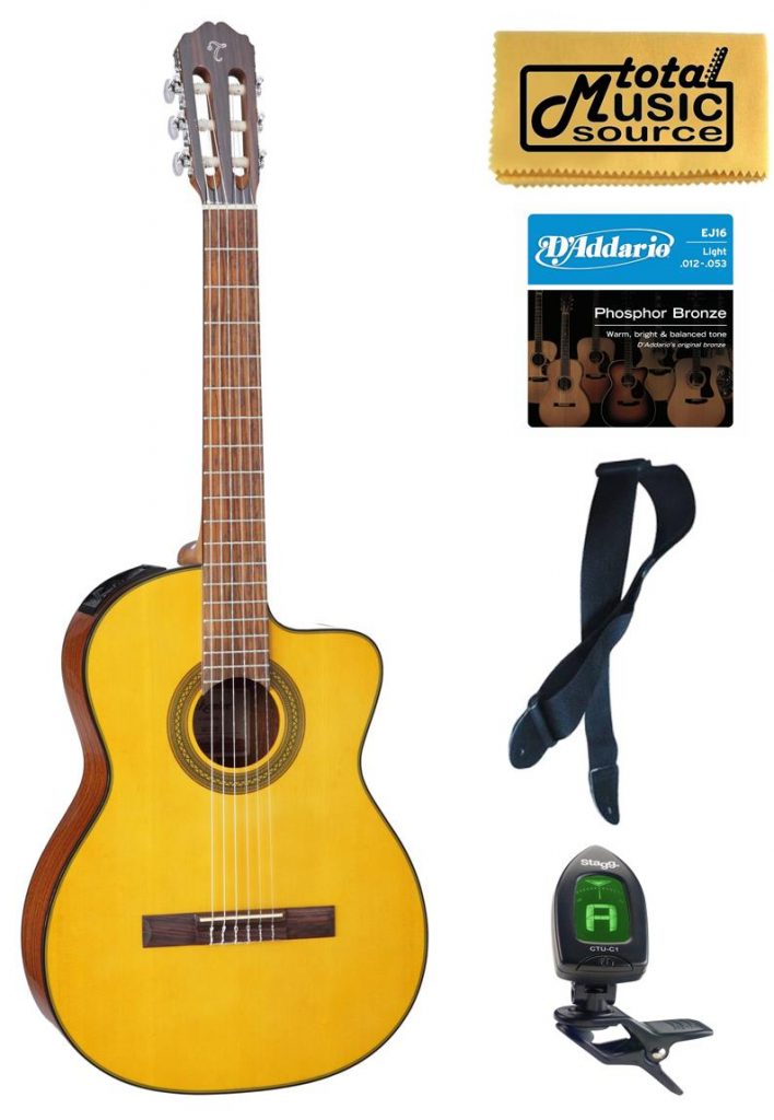 Takamine G Series GC1CE-NAT Acoustic-Electric Classical Cutaway Guitar, Natural Bundle