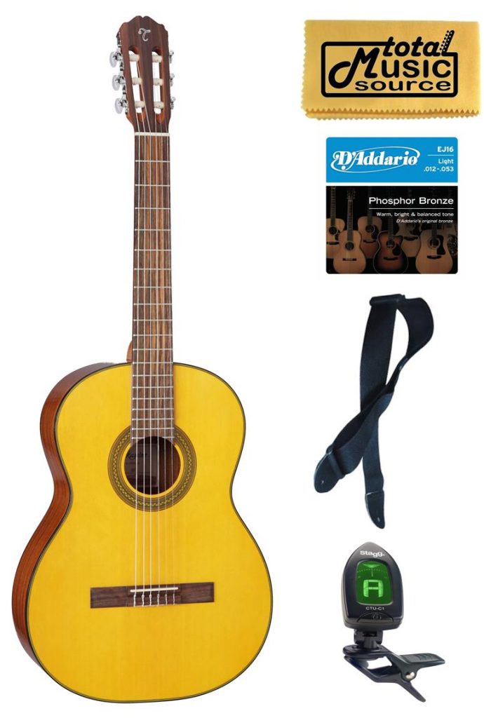 Takamine GC1LH NAT Classical Acoustic Guitar, Left Handed, Natural Bundle