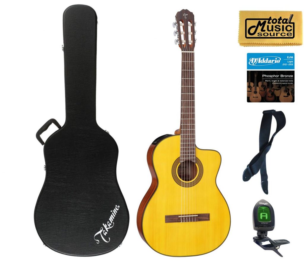 Takamine G Series GC3CE-NAT A/E Classical Cutaway Guitar, Natural, Case Bundle