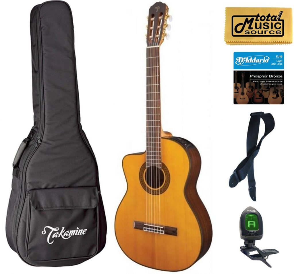 Takamine Lefty GC5CELH-NAT Acoustic Electric Classical Cutaway Guitar, Bag Bundle