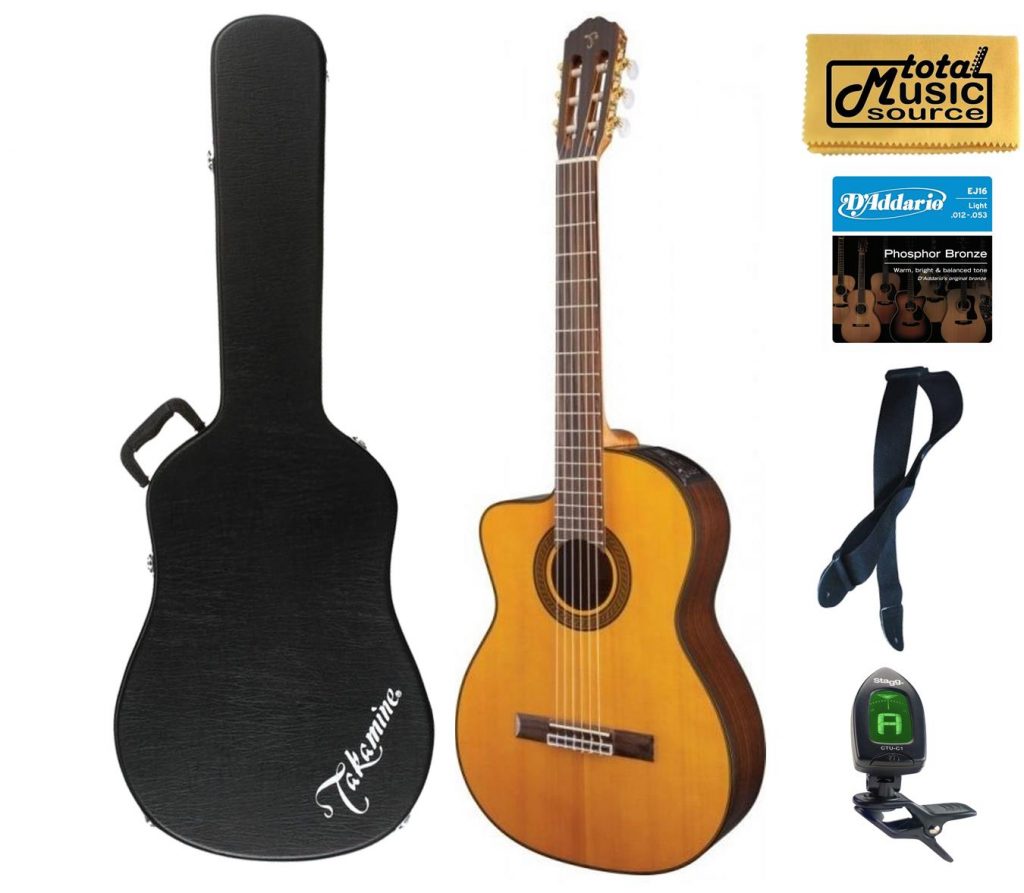 Takamine Lefty GC5CELH-NAT Acoustic Electric Classical Cutaway Guitar, Case Bundle