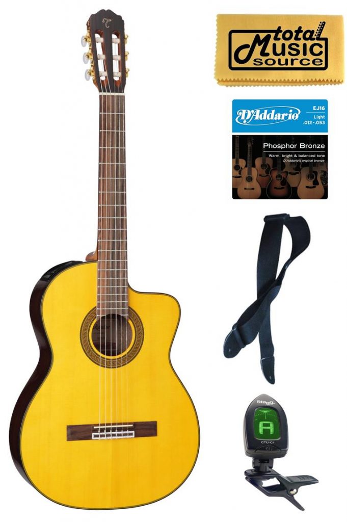 Takamine GC5CE-NAT Acoustic Electric Classical Cutaway Guitar, Bundle