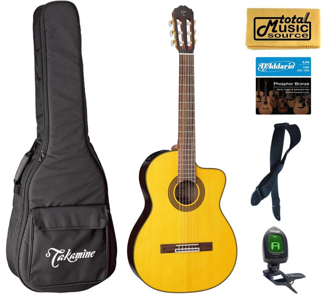 Takamine GC5CE-NAT Acoustic Electric Classical Cutaway Guitar, Bag Bundle