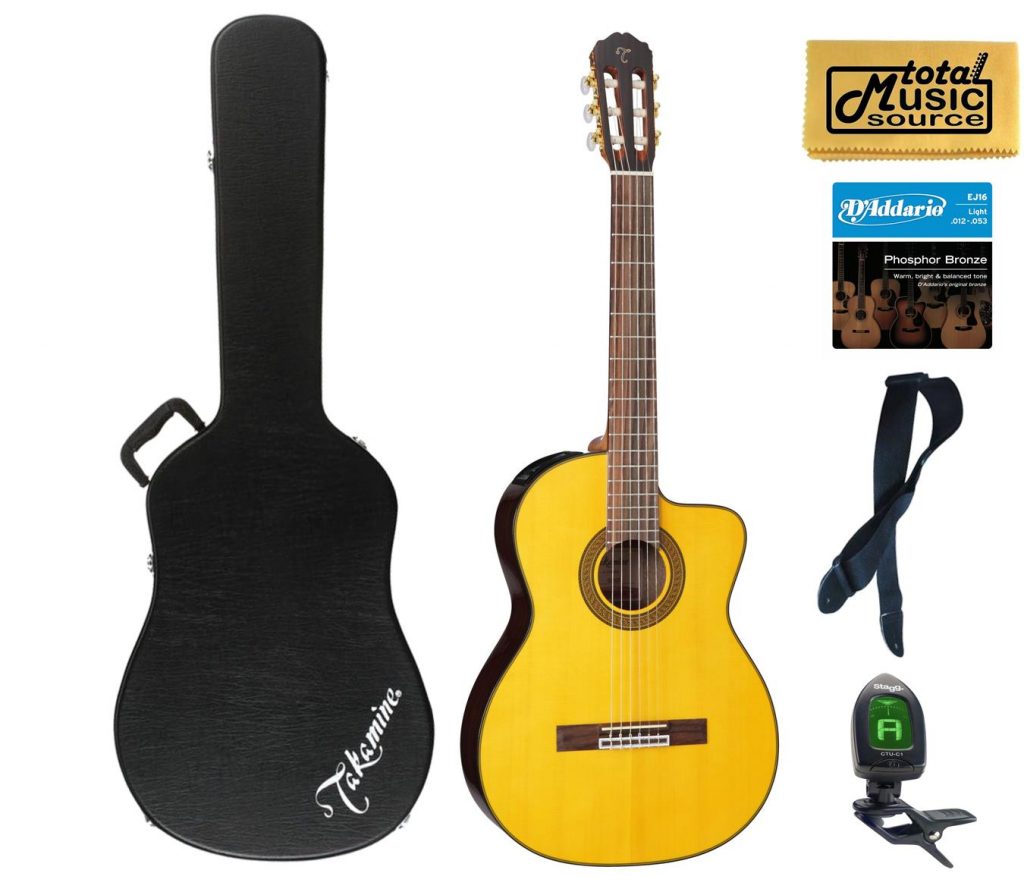 Takamine GC5CE-NAT Acoustic Electric Classical Cutaway Guitar, Case Bundle