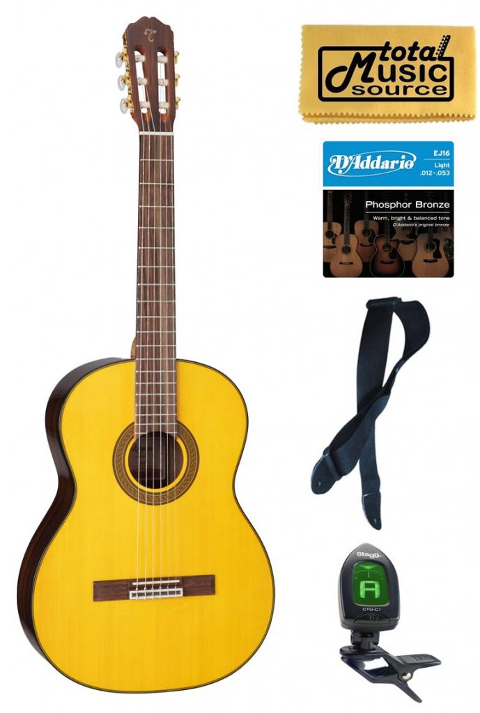 Takamine GC5LH-NAT Classical Guitar, Natural Left Handed, Bundle