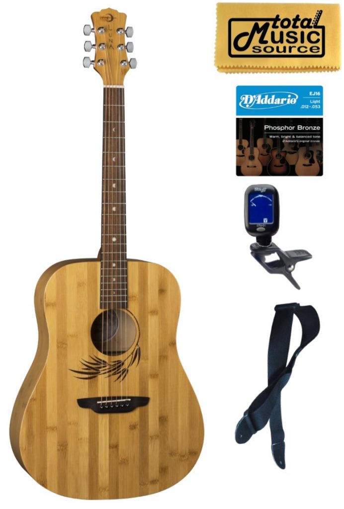 Luna Guitars WL BAMBOO DREAD Woodland Bamboo Dreadnought Guitar, Bundle