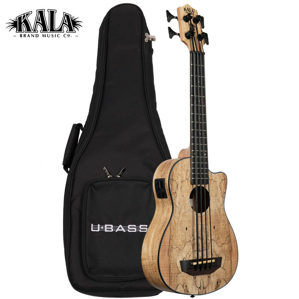 Kala U-BASS Spalted Maple Cutaway Acoustic Electric Bass Ukulele with Bag