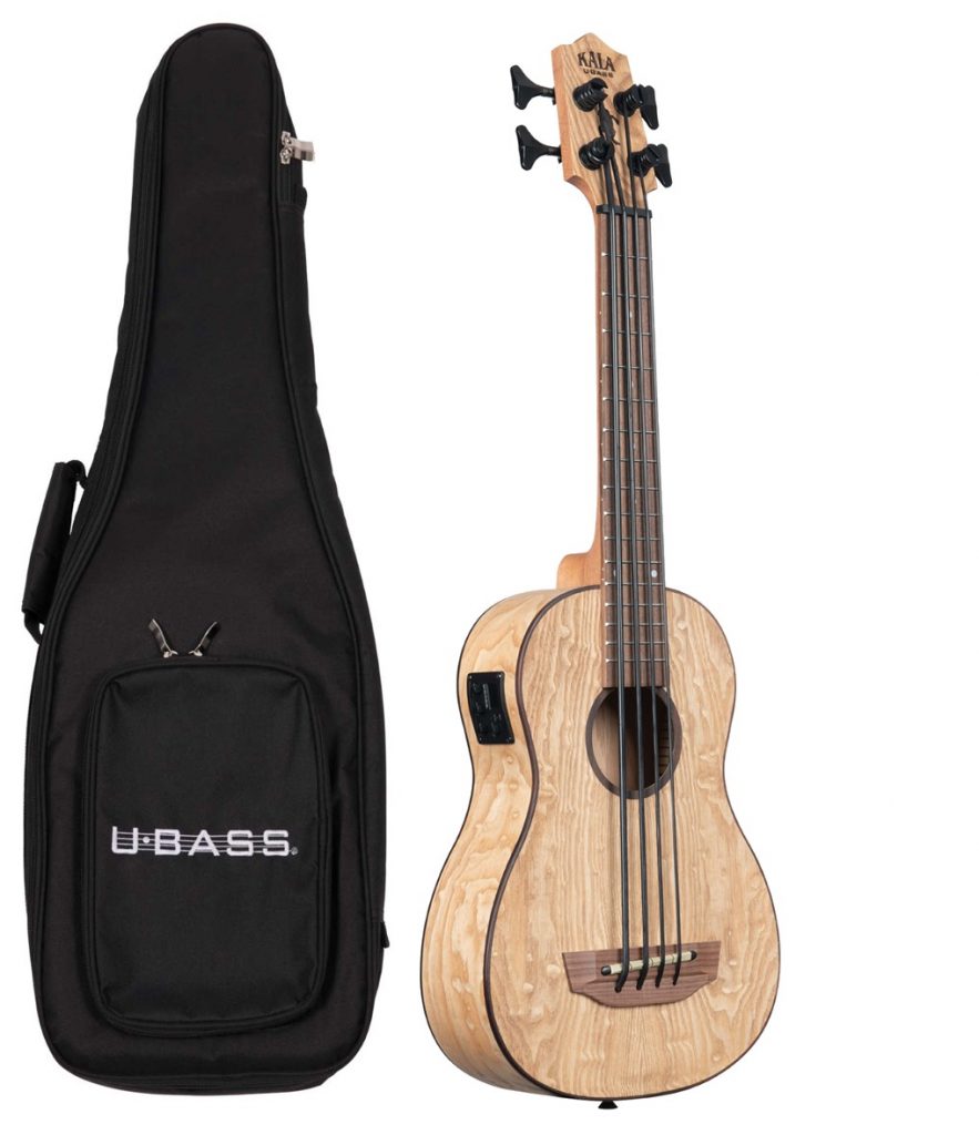 Kala U-BASS Burled Tamo Ash Fretted Bass Ukulele w/ Deluxe Padded Bag, UBASS-BURL-FS