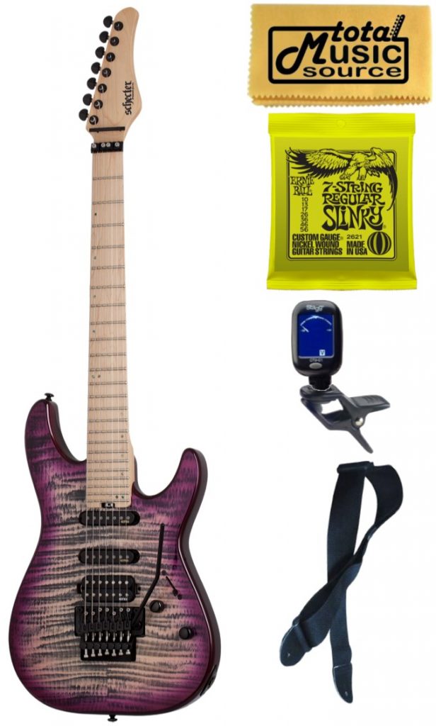 Schecter 1278 Sun Valley Super Shredder III 7 String Guitar Aurora Burst Bundle