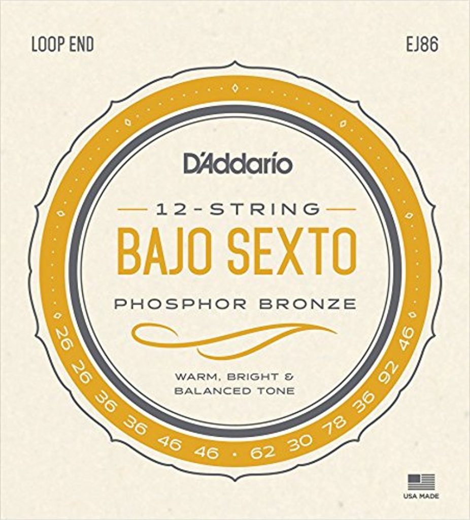 D'Addario EJ86 Phosphor Bronze Bajo Sexto Strings, Loop End, 26-92